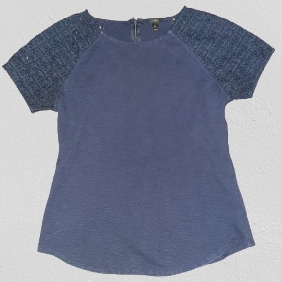 J Crew Short Sleeve Top with Lace Detail - Picture 1 of 10